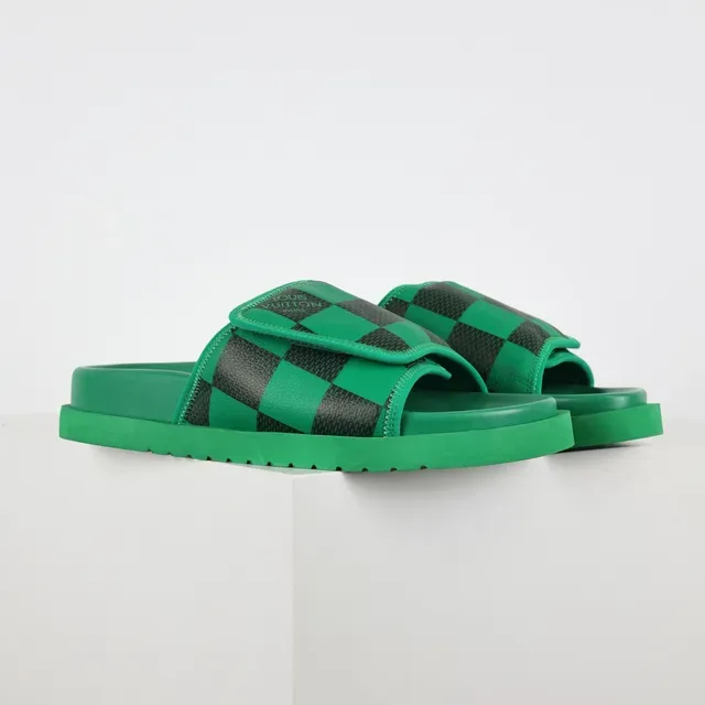 Louis Vuitton Run Away Slide সবুজ এবং কালো চেকারবোর্ড স্লিপার 3