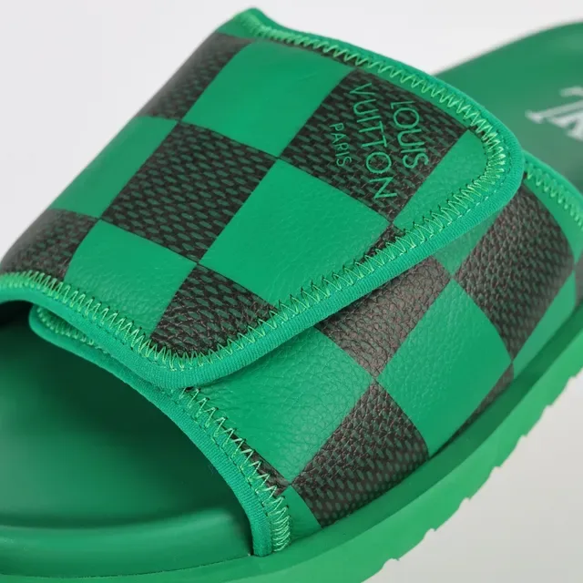 Louis Vuitton Run Away Slide সবুজ এবং কালো চেকারবোর্ড স্লিপার 6
