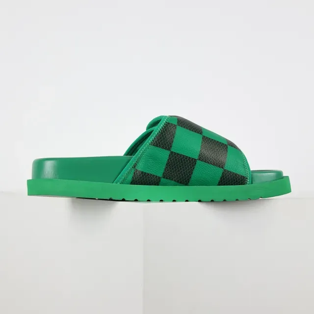 Louis Vuitton Run Away Slide সবুজ এবং কালো চেকারবোর্ড স্লিপার 7