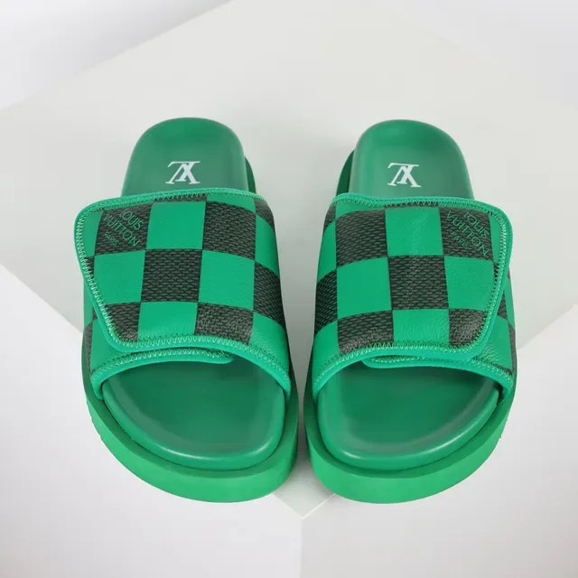 Louis Vuitton Run Away Slide সবুজ এবং কালো চেকারবোর্ড স্লিপার 8