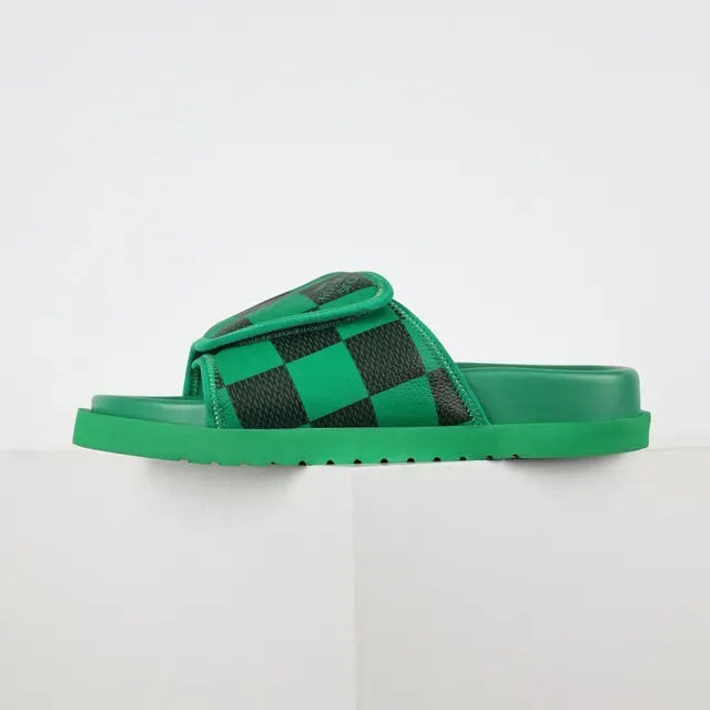 Louis Vuitton Run Away Slide সবুজ এবং কালো চেকারবোর্ড স্লিপার 9
