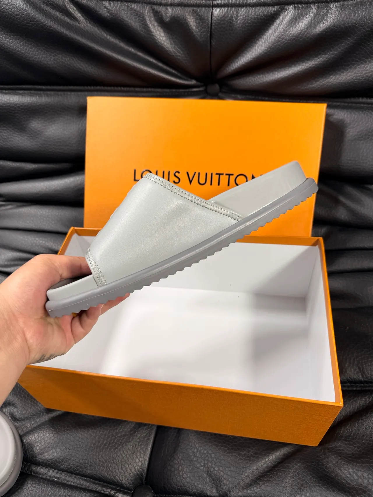 Louis Vuitton Run Away Slide Light Gray Slippers 3