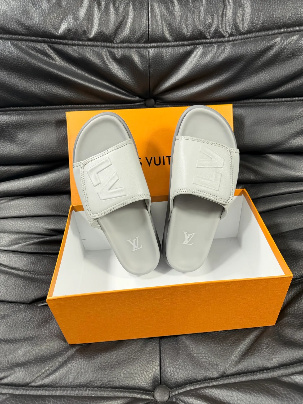 Louis Vuitton Run Away Slide Light Gray Slippers 4