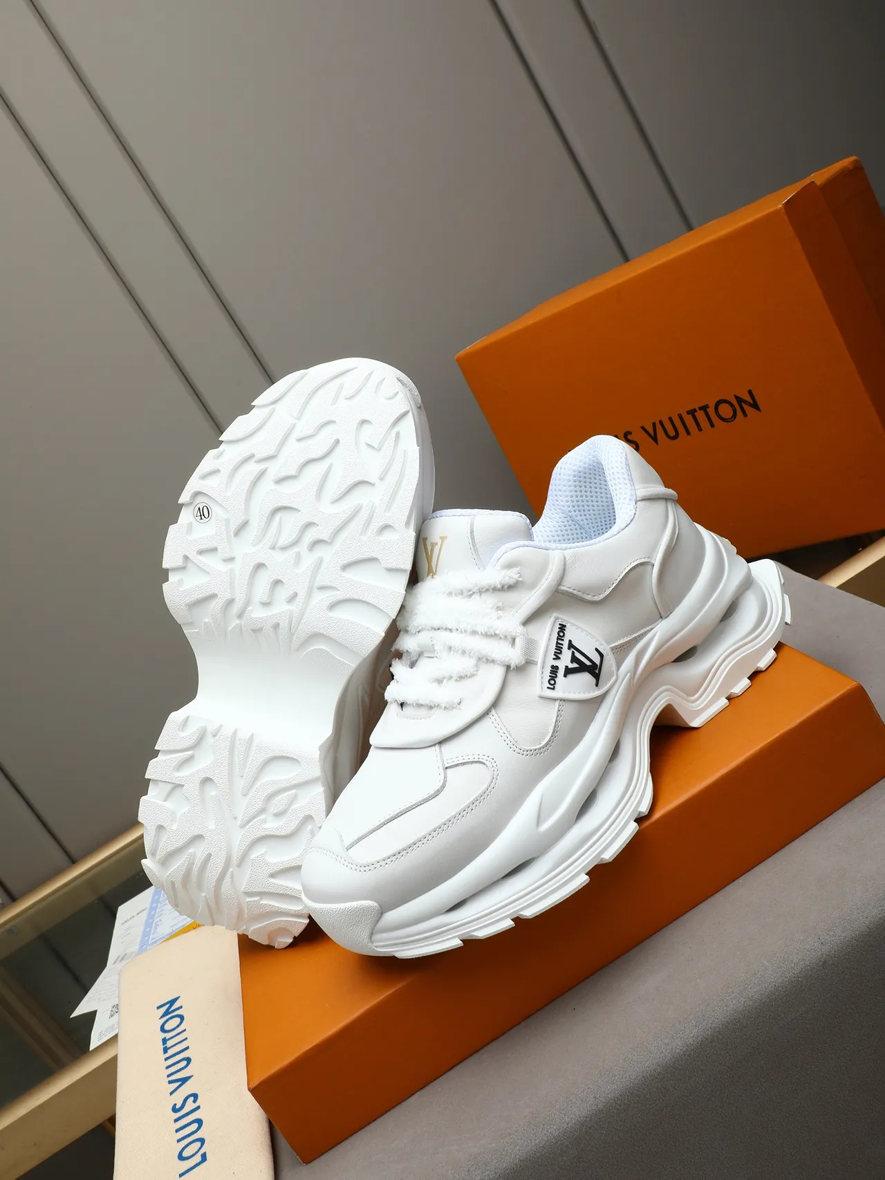 Louis Vuitton Run Away White Fuzzy Strap Chunky Sneakers 4