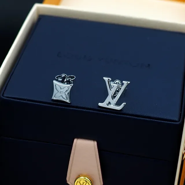 Louis Vuitton Sailor Asymmetrical Monogram and Flower Motif Stud Earrings 6