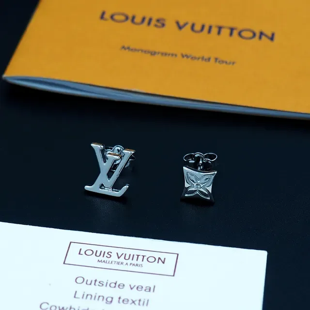Louis Vuitton Sailor Asymmetrical Monogram and Flower Motif Stud Earrings 7