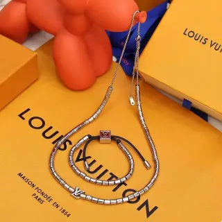 Louis Vuitton Silver Black Segmented Metallic Links Engraved Motifs Necklace