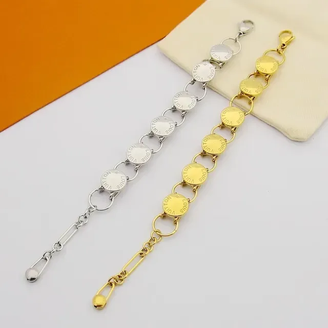 Louis Vuitton Silver Gold Chain-Link Engraved Disc Charms Bracelet 6
