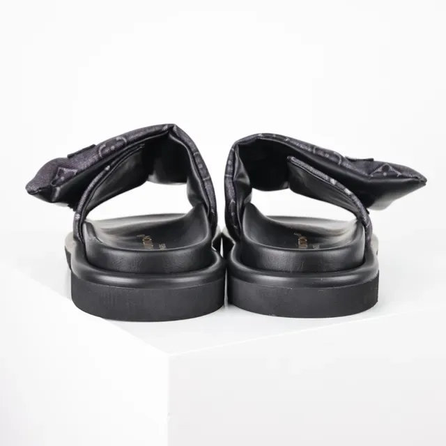 Louis Vuitton Slide Black Gray Platform Sole Monogrammed Fabric Strap Slippers 8