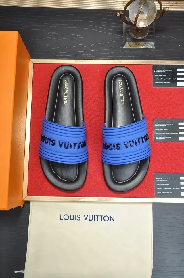 Louis Vuitton Slide Blue and Black Molded Rubber Slippers 2