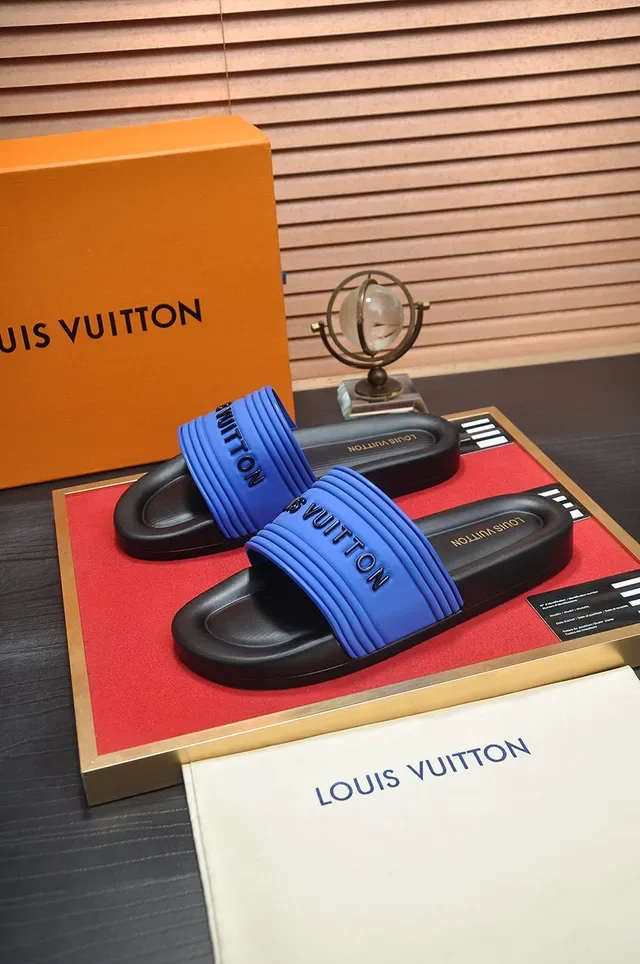 Louis Vuitton Slide Blue and Black Molded Rubber Slippers 4