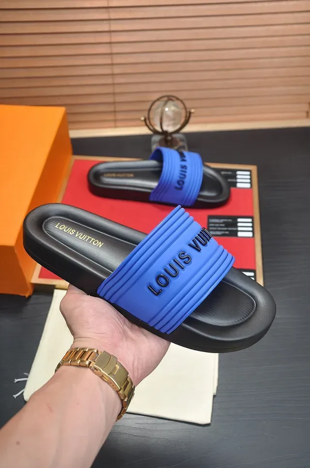 Louis Vuitton Slide Blue and Black Molded Rubber Slippers 5