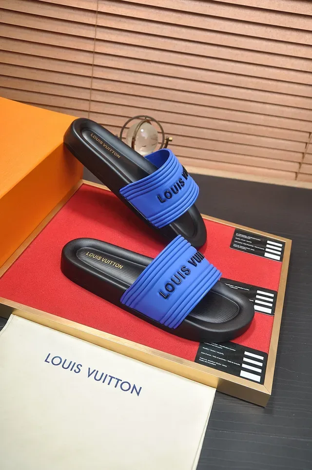 Louis Vuitton Slide Blue and Black Molded Rubber Slippers 6