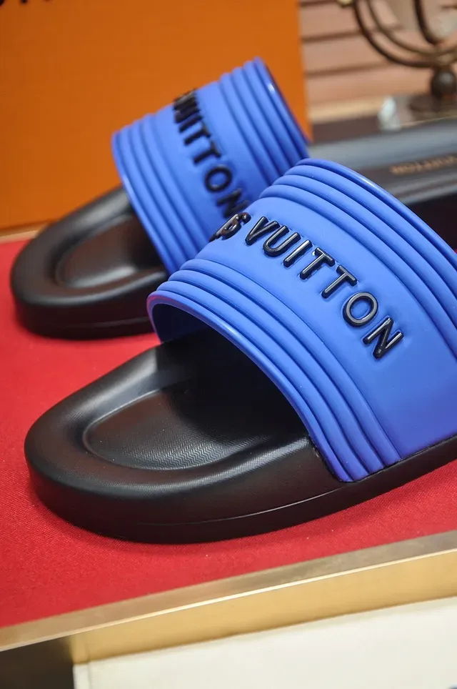 Louis Vuitton Slide Blue and Black Molded Rubber Slippers 8