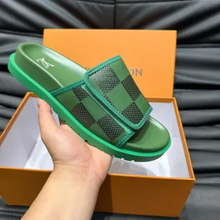 Louis Vuitton Slide हरी चेकर्ड पट्टी चप्पल