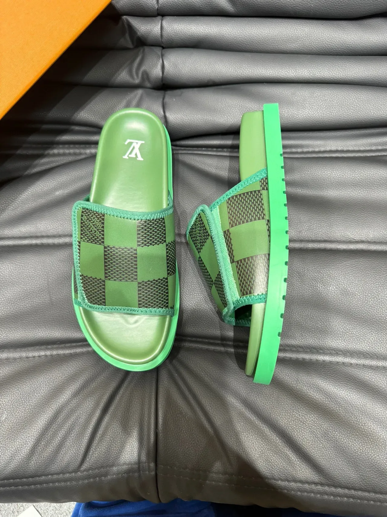 Louis Vuitton Slide Green Checkered Strap Slippers 3