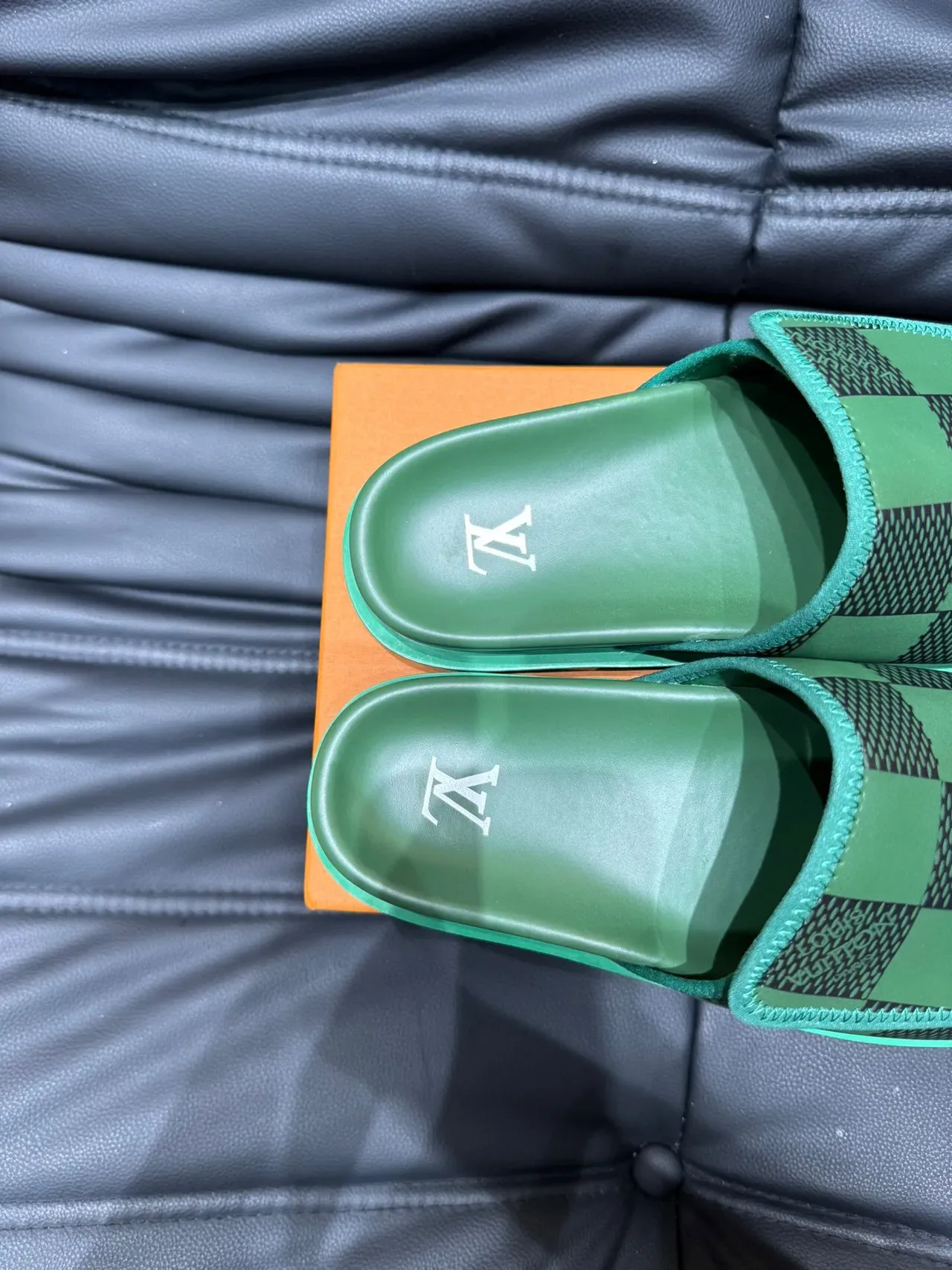 Louis Vuitton Slide Green Checkered Strap Slippers 8