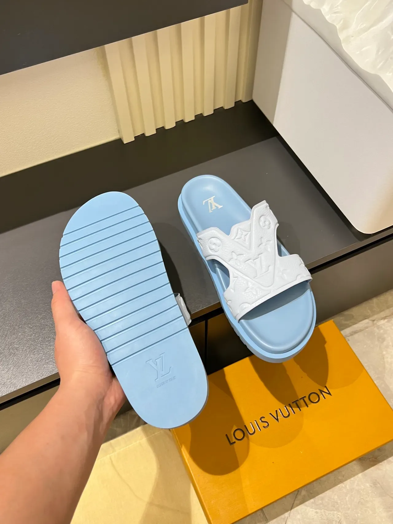 Louis Vuitton Slide Multicolor Molded Monogram Strap Flat Sole Slippers 11