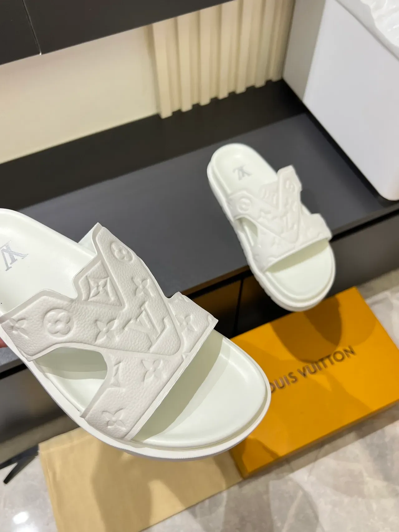 Louis Vuitton Slide Multicolor Molded Monogram Strap Flat Sole Slippers 14
