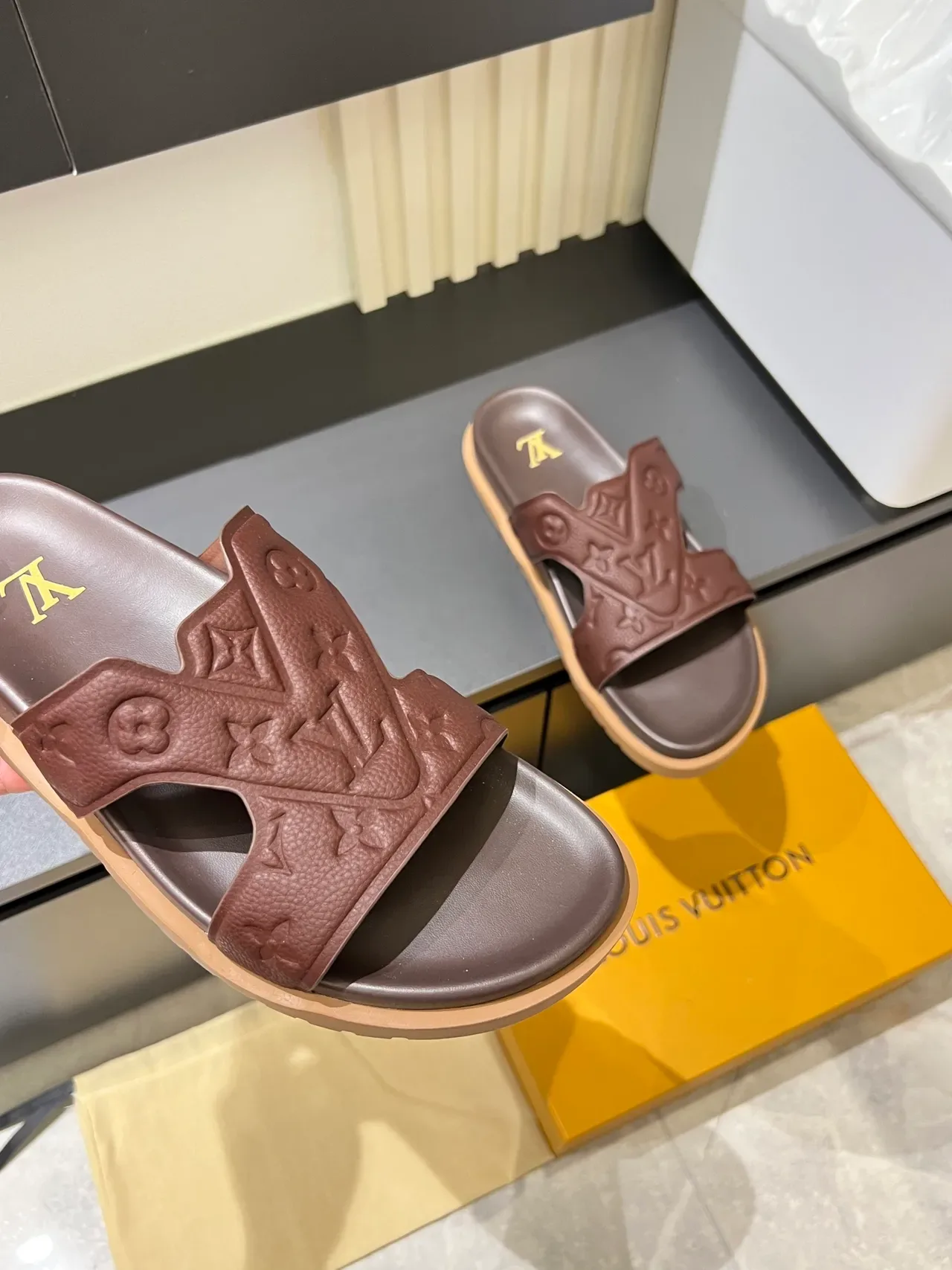Louis Vuitton Slide Multicolor Molded Monogram Strap Flat Sole Slippers 17