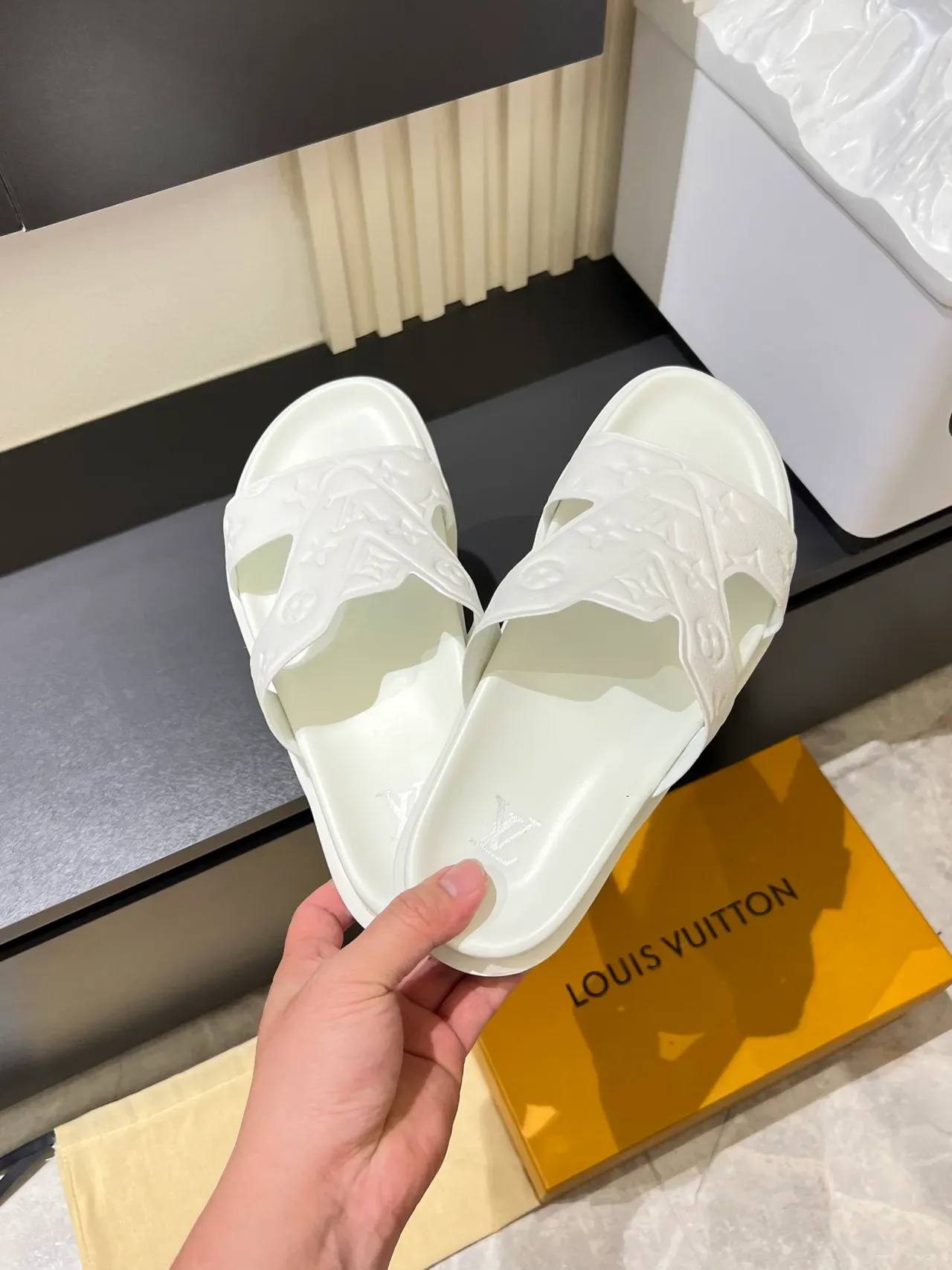 Louis Vuitton Slide Multicolor Molded Monogram Strap Flat Sole Slippers 24