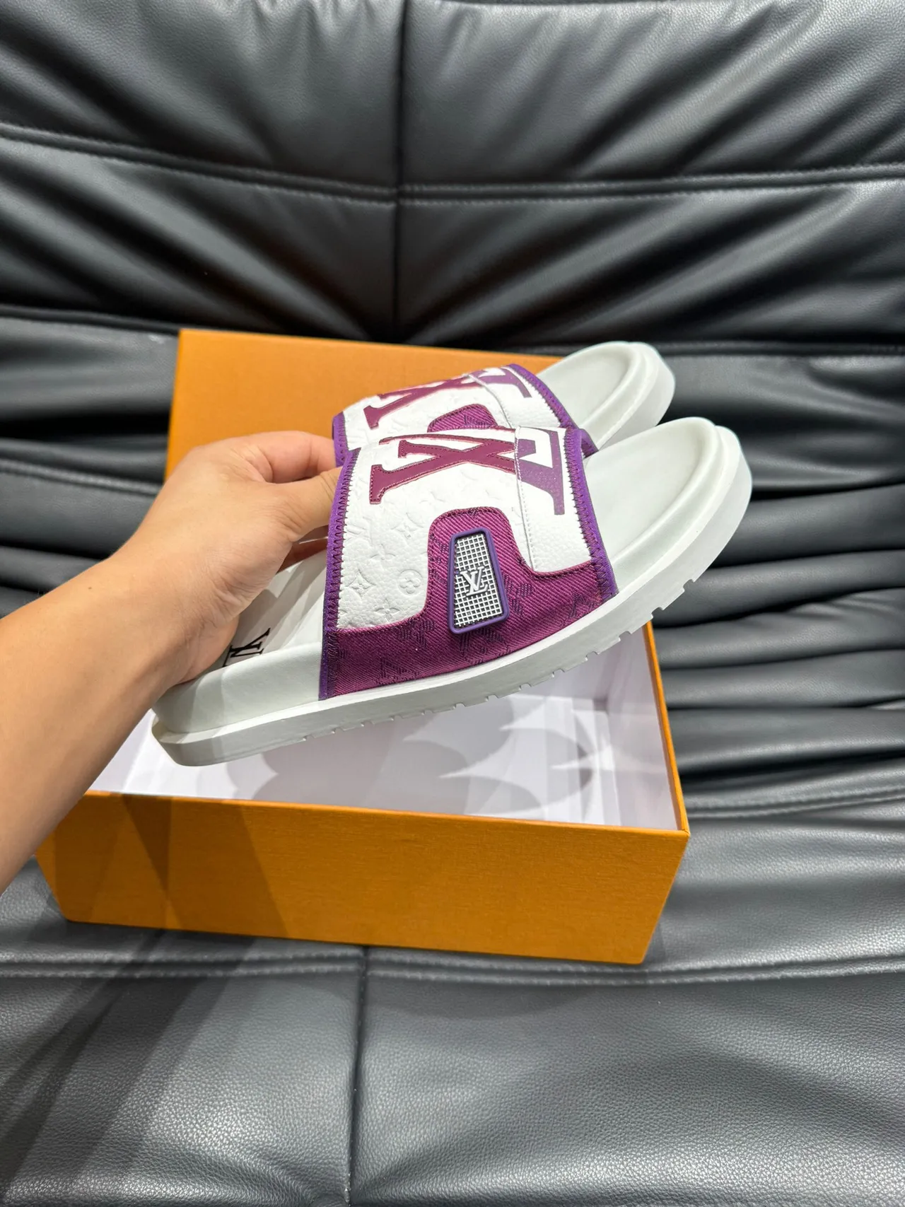 Louis Vuitton Slide Purple and White Platform Slippers 6