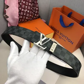 Louis Vuitton Turn-Lock Belt Black Silver Damier Graphite Checkered Canvas Buckle Leather Belt