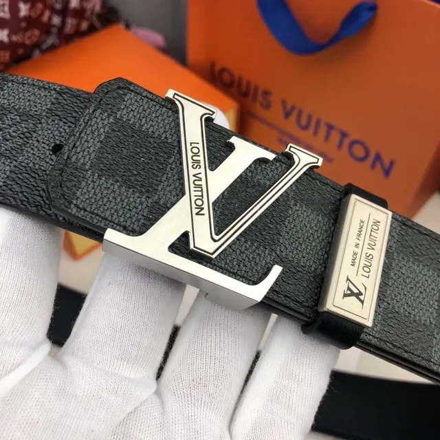 Louis Vuitton Turn-Lock Belt Black Silver Damier Graphite Checkered Canvas Buckle Leather Belt 2