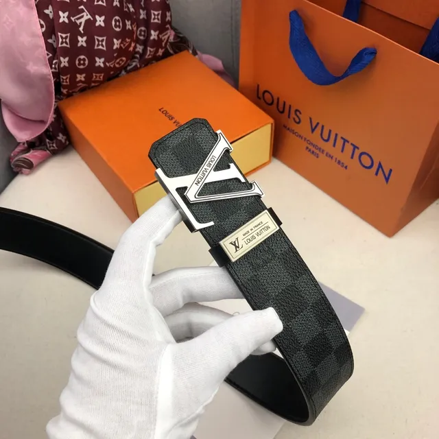 Louis Vuitton Turn-Lock Belt Black Silver Damier Graphite Checkered Canvas Buckle Leather Belt 3