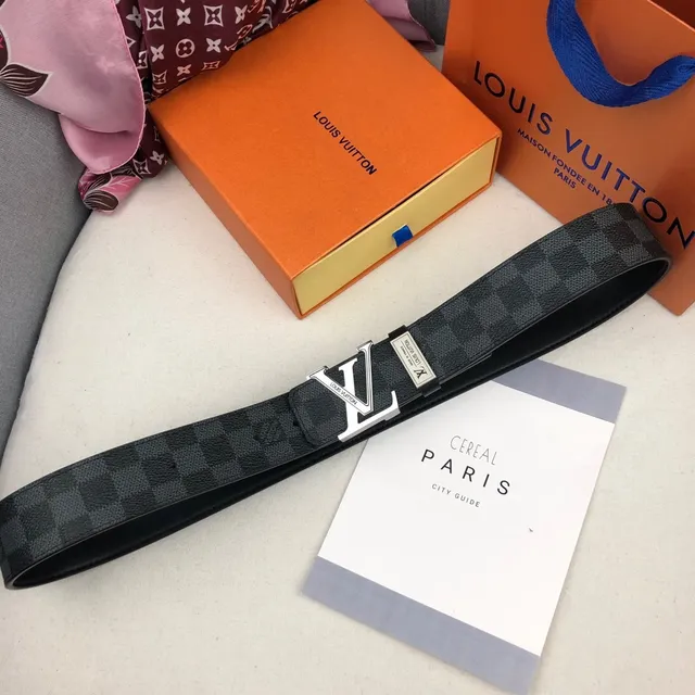 Louis Vuitton Turn-Lock Belt Black Silver Damier Graphite Checkered Canvas Buckle Leather Belt 4