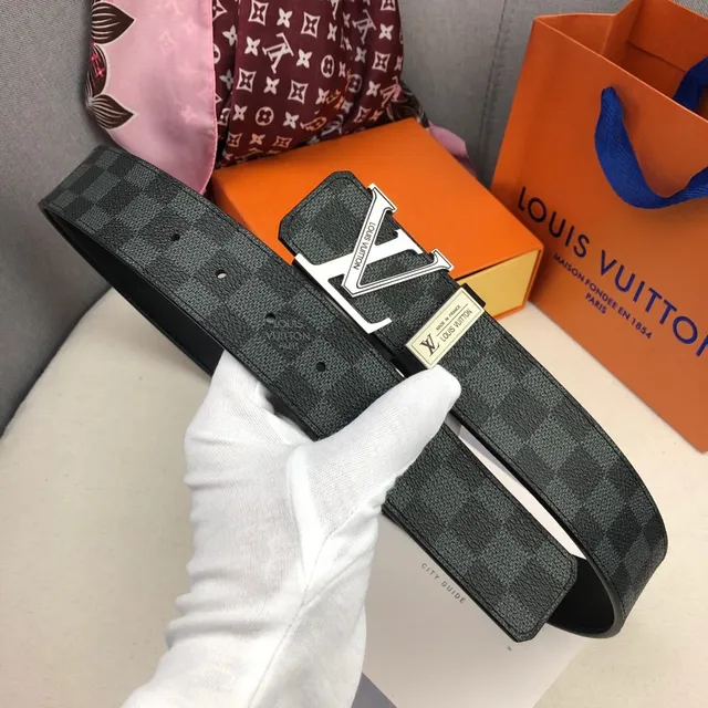 Louis Vuitton Turn-Lock Belt Black Silver Damier Graphite Checkered Canvas Buckle Leather Belt 7