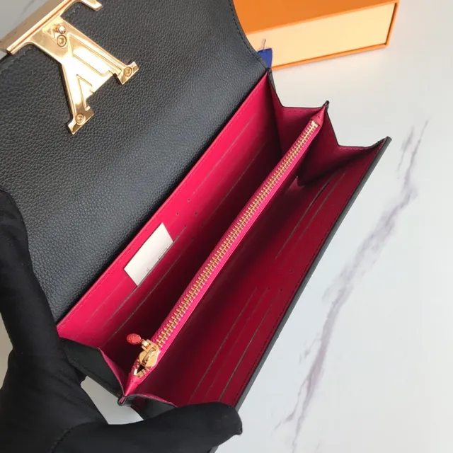 Louis Vuitton Twist Black Gold Couro granulado LV Clasp Long Wallet 6