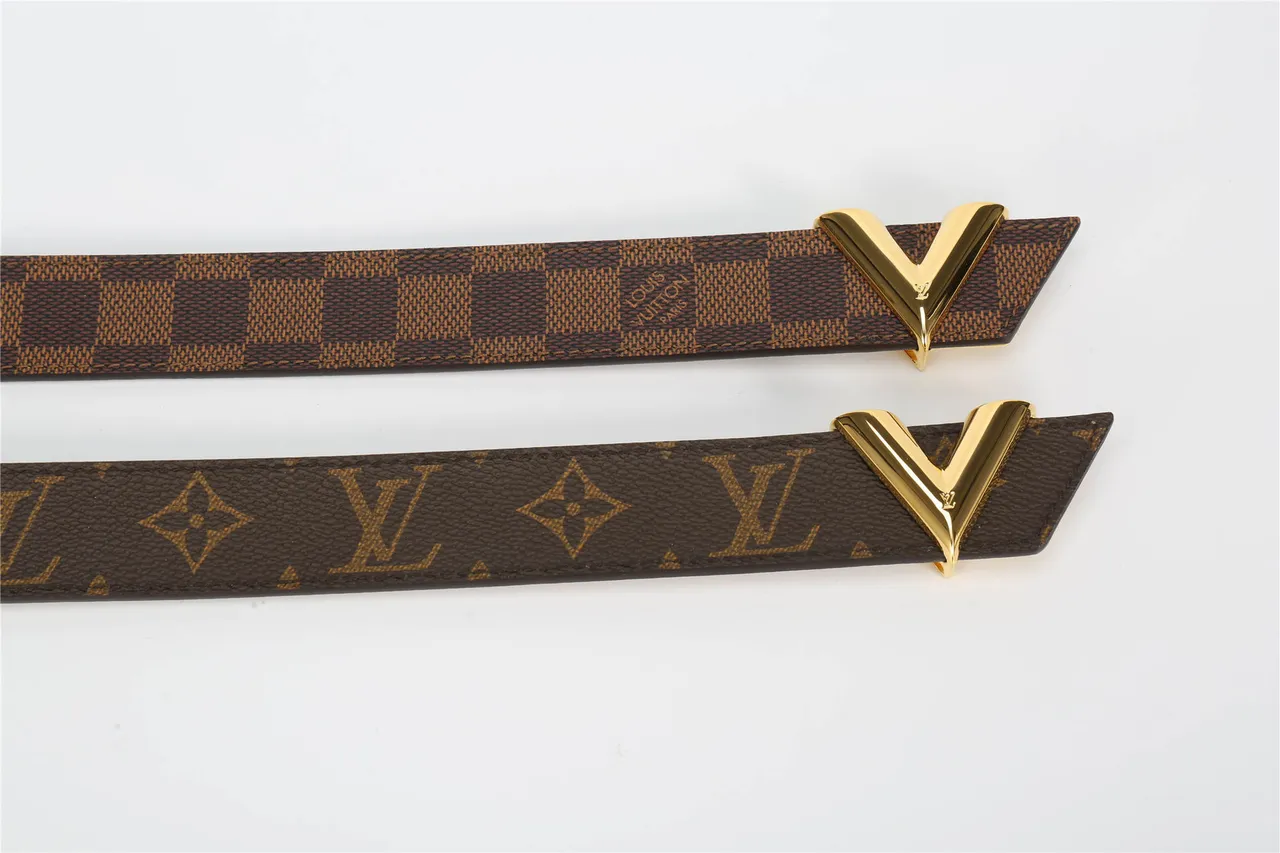 Louis Vuitton V Belt Marron Damier Check Ceinture en cuir 2