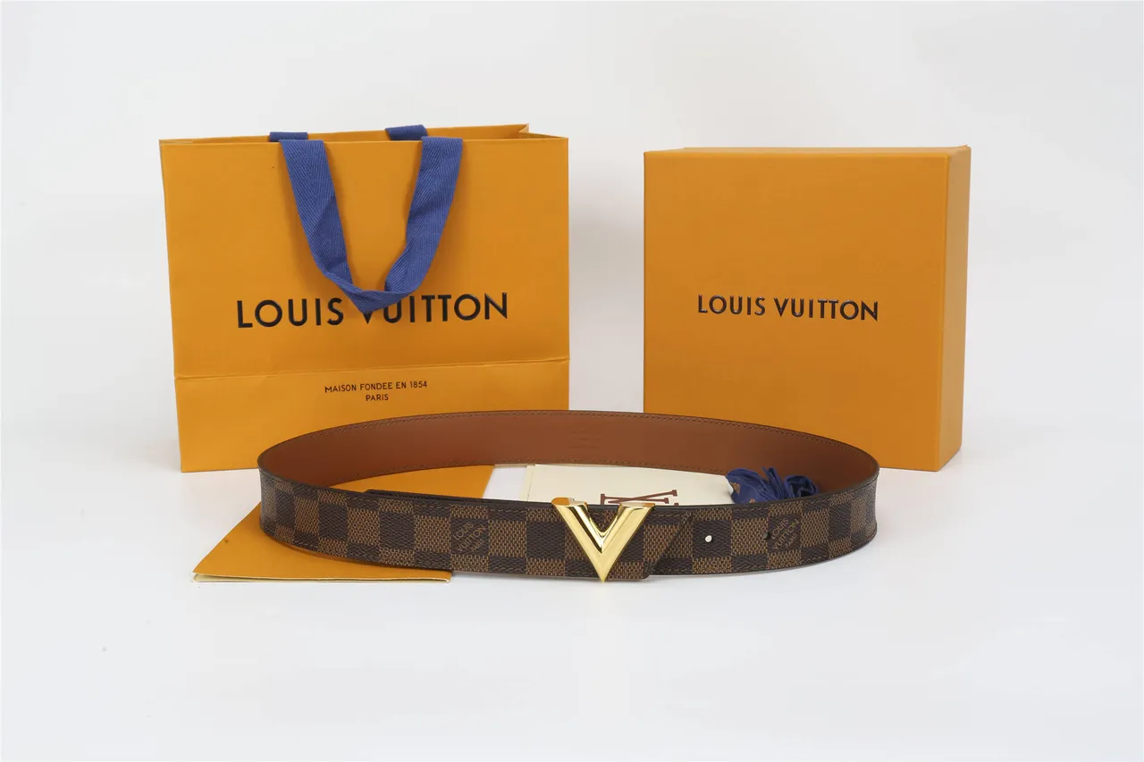 Louis Vuitton V Belt Marron Damier Check Ceinture en cuir 3