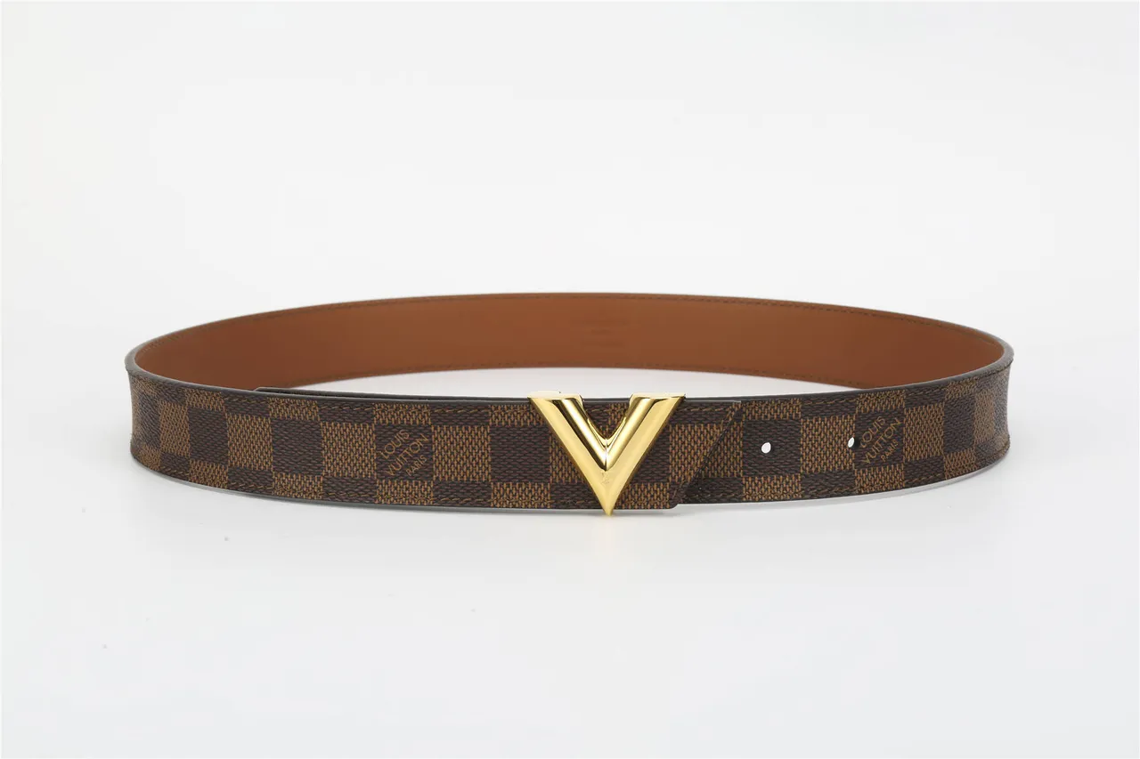 Louis Vuitton V Belt Marron Damier Check Ceinture en cuir 9