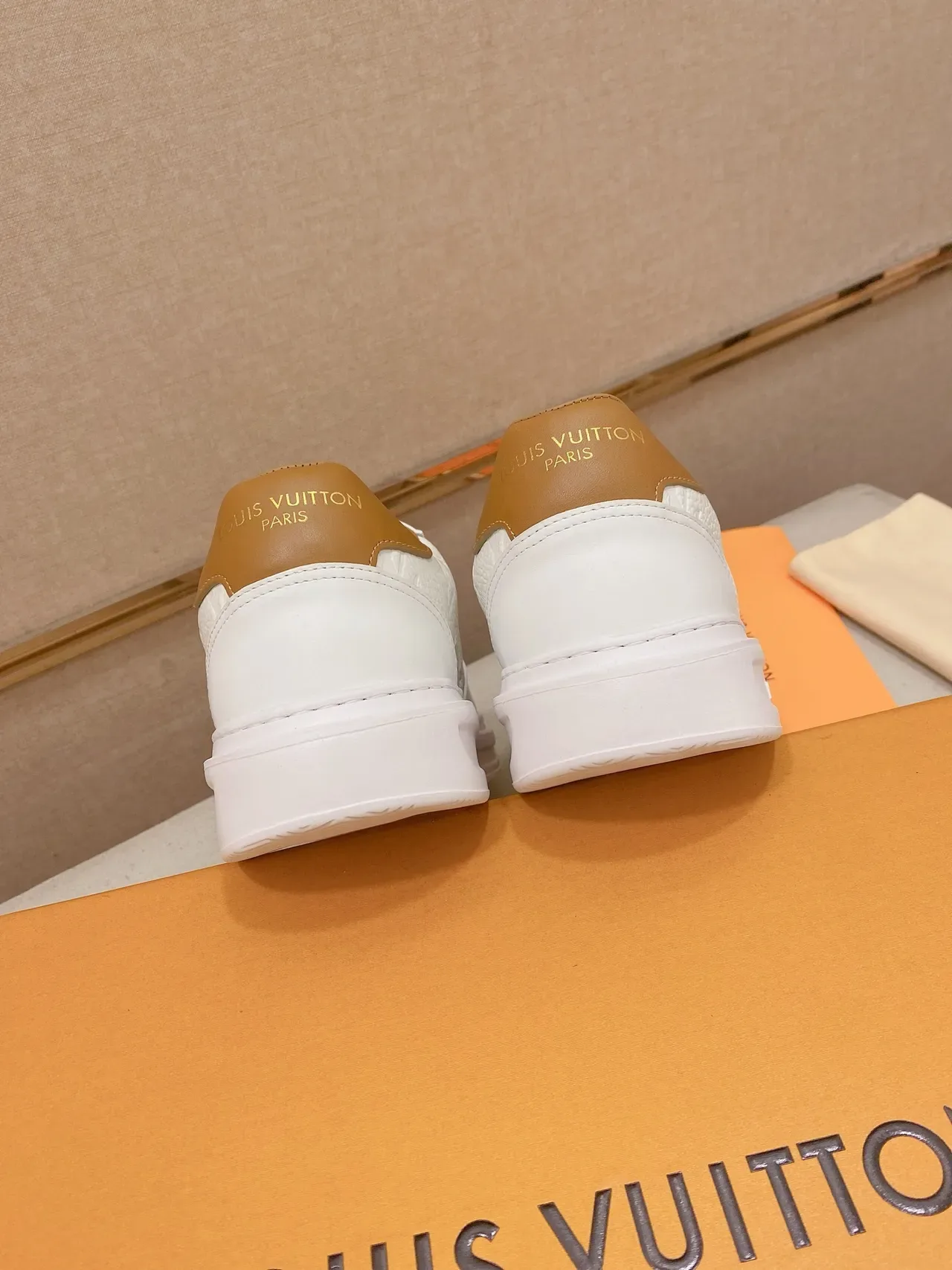 Louis Vuitton White Beige Monogram-Embossed Leather Low-Top Platform Sole Lifestyle Sneakers 4
