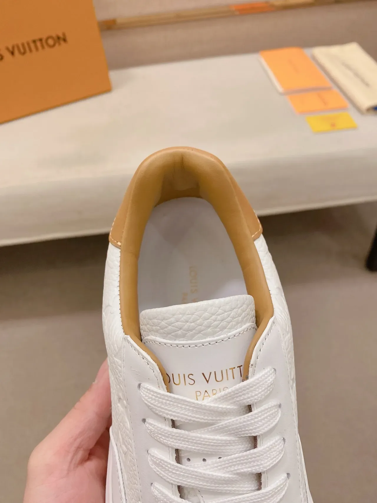 Louis Vuitton White Beige Monogram-Embossed Leather Low-Top Platform Sole Lifestyle Sneakers 5