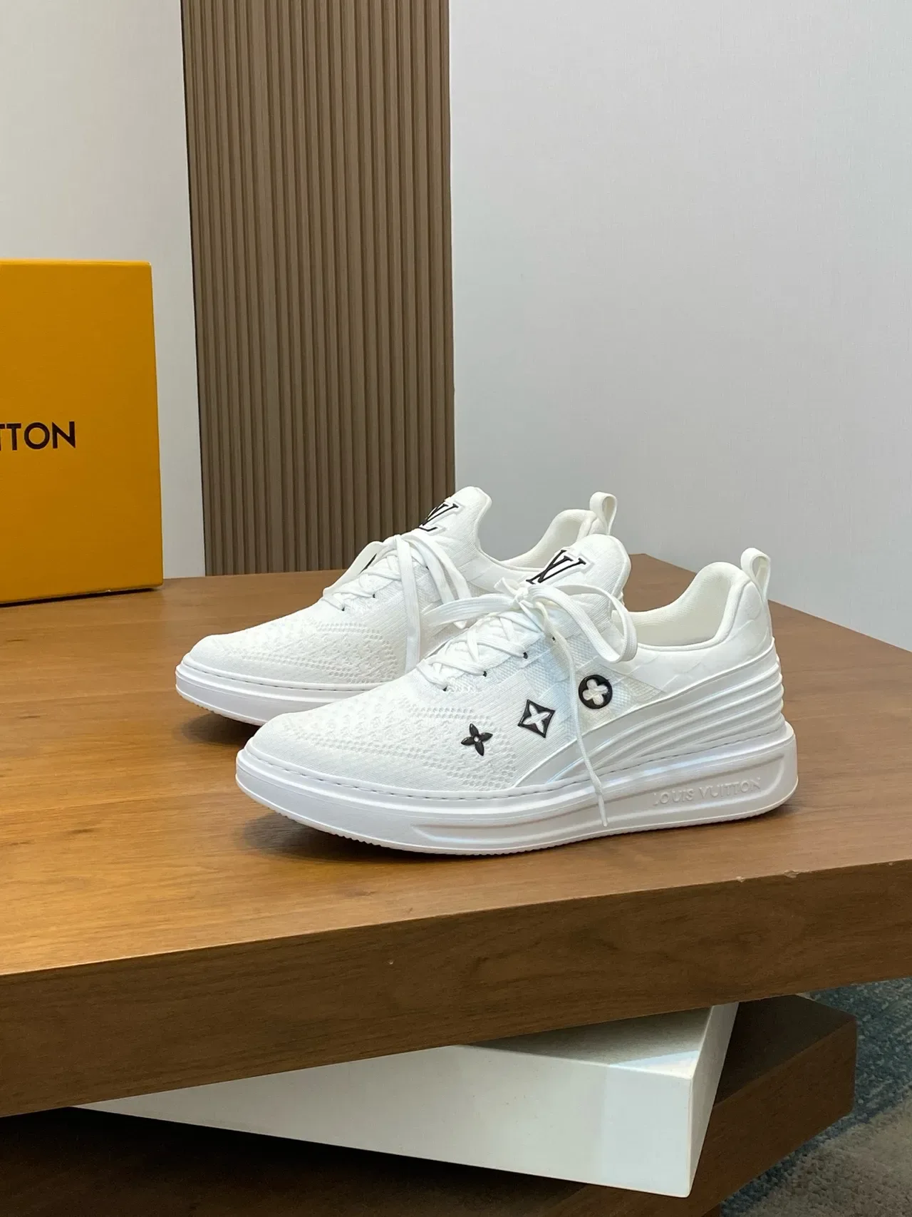 Louis Vuitton White Black Knit Upper Sculpted Ridged Midsole Lifestyle Sneakers 4
