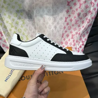 Louis Vuitton White Black Perforated Leather Upper Contrast Textured Overlays Lifestyle Sneakers