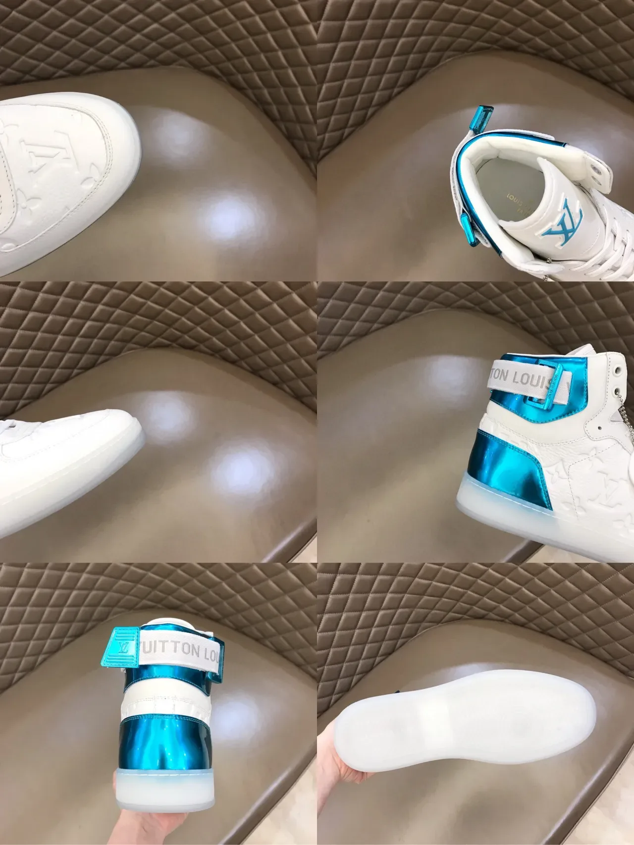 Louis Vuitton White Blue High-Top Embossed Monogram Lifestyle Sneakers 2