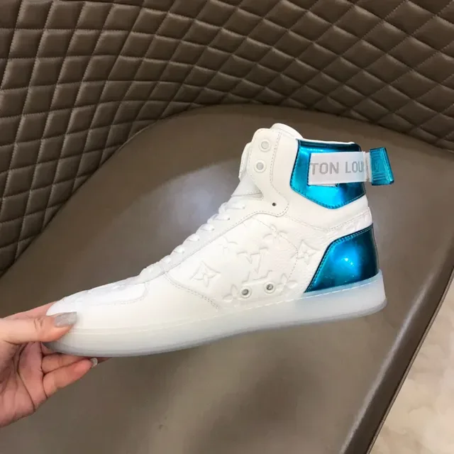 Louis Vuitton White Blue High-Top Embossed Monogram Lifestyle Sneakers 3