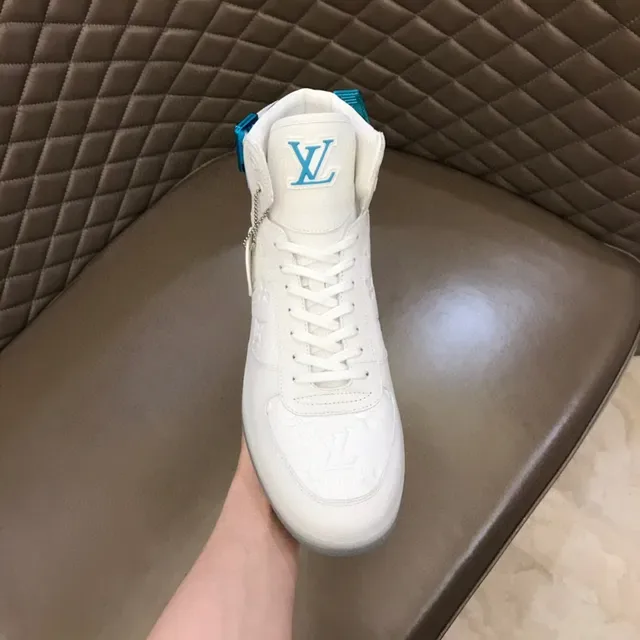 Louis Vuitton White Blue High-Top Embossed Monogram Lifestyle Sneakers 4