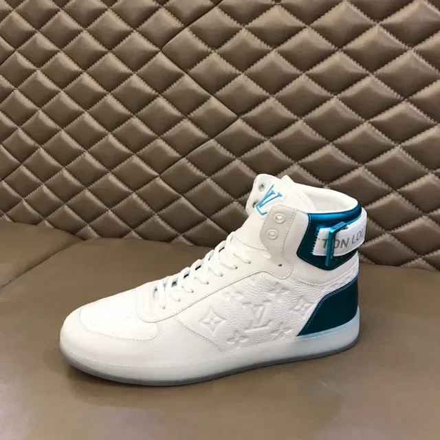 Louis Vuitton White Blue High-Top Embossed Monogram Lifestyle Sneakers 5