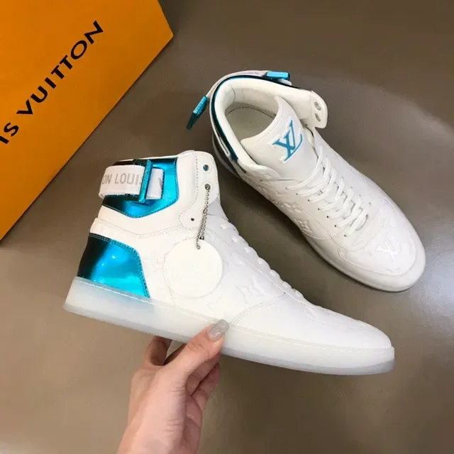 Louis Vuitton White Blue High-Top Embossed Monogram Lifestyle Sneakers 6