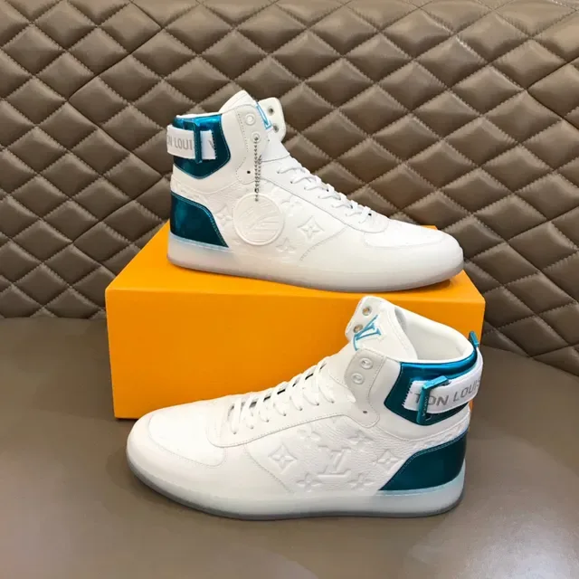 Louis Vuitton White Blue High-Top Embossed Monogram Lifestyle Sneakers 7