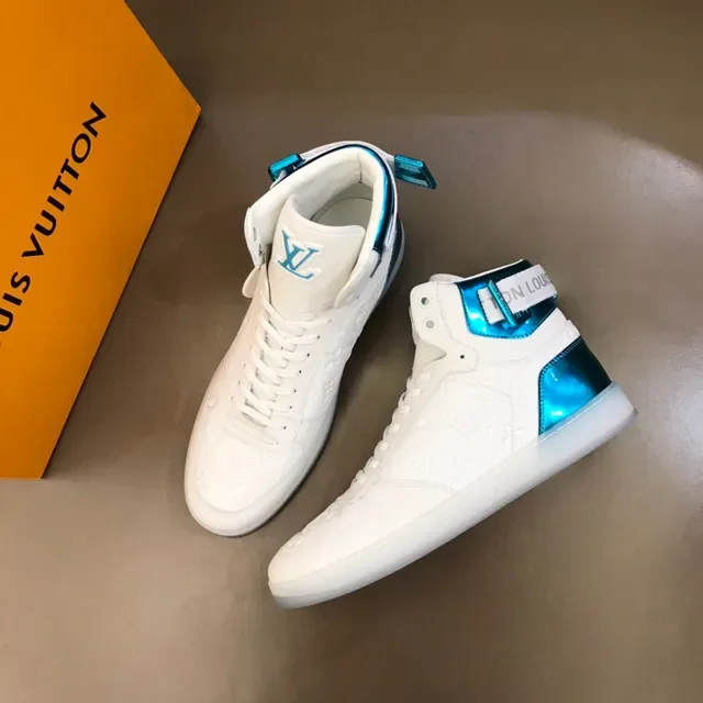 Louis Vuitton White Blue High-Top Embossed Monogram Lifestyle Sneakers 8