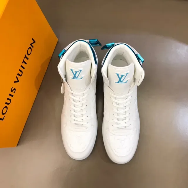 Louis Vuitton White Blue High-Top Embossed Monogram Lifestyle Sneakers 9