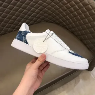 Louis Vuitton Blancos Azules Cuero Superior Monogram Denim Paneles Lifestyle Sneakers