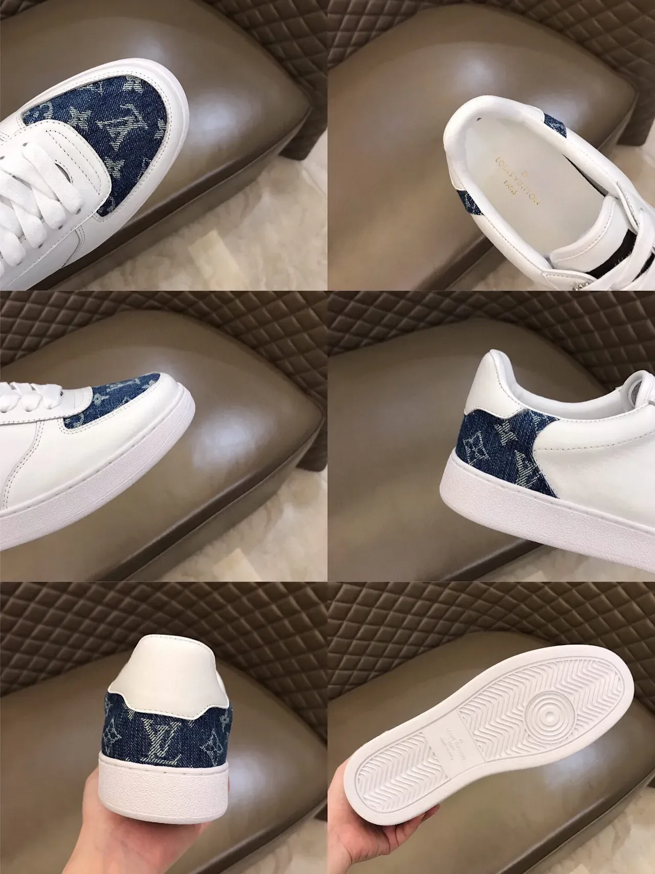 Louis Vuitton White Blue Leather Upper Monogram Denim Panels Lifestyle Sneakers 2