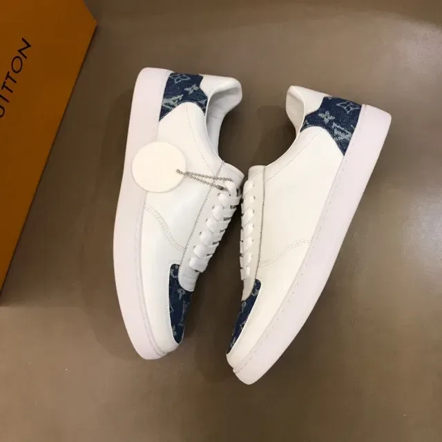Louis Vuitton White Blue Leather Upper Monogram Denim Panels Lifestyle Sneakers 7